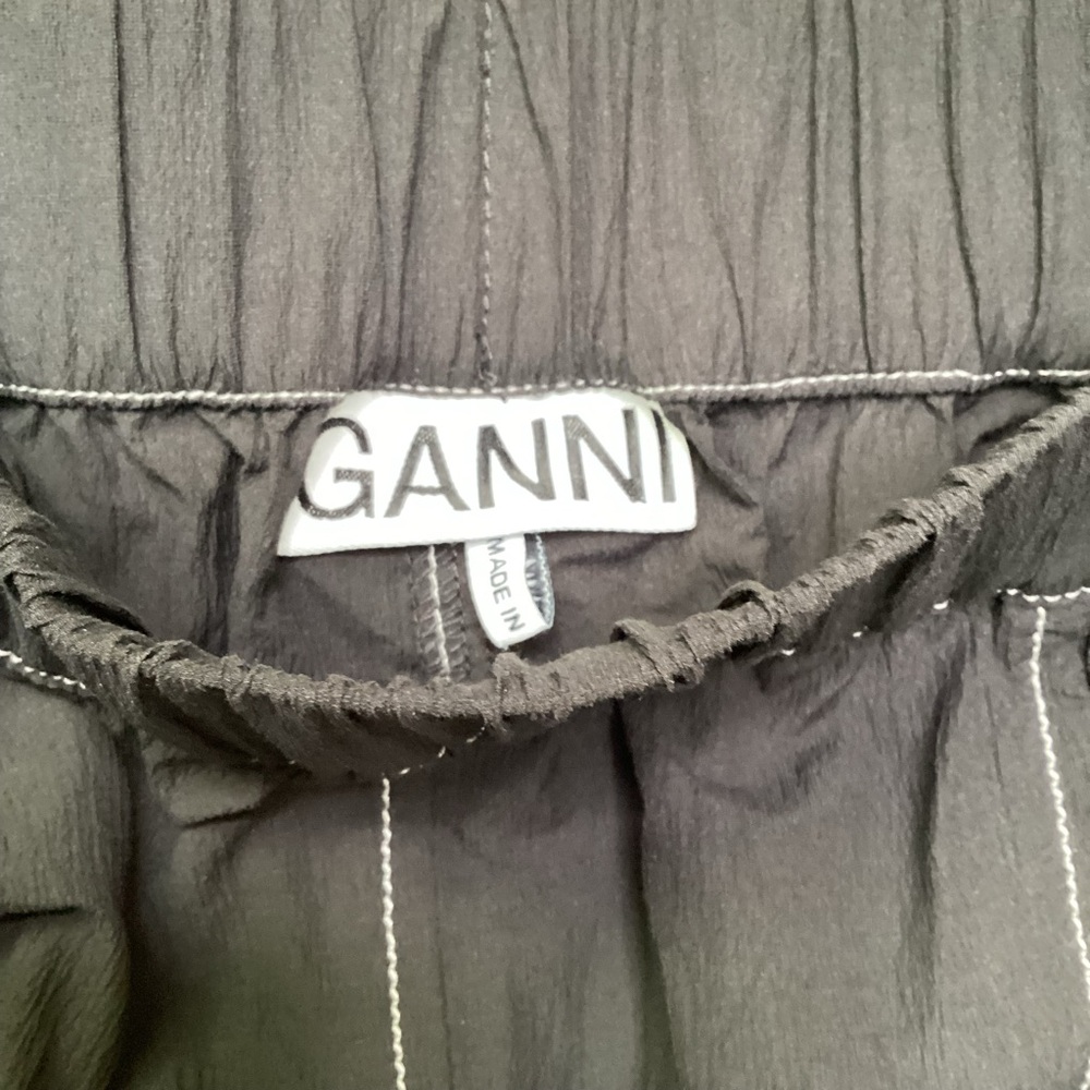 Ganni Elasticized Curve Trouser Pants Barrel Stitching High Rise Crepe Black XS - Picture 5 of 12